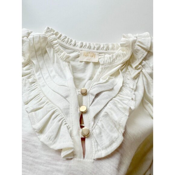 NATION LTD Quintana Ivory Cotton Jersey V-Neck Long Sleeve T-Shirt Top, Size S - Picture 11 of 15